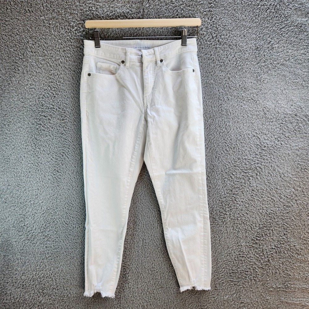 Loft Curvy Skinny Crop Jeans Womens 25 White Cotton Stretch Mid Rise Pockets‎